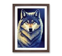 Watchful Wolf No.4 Framed Print for Living Room Bedroom Home Office Décor, Wall Art Picture Ready to Hang, Walnut A2 Frame (64 x 46 cm)