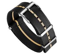WatchGecko Swiss Quality Signature Military Nylon Watch Strap. Nylon Mens Replacement Watch Band. Rugged, Quick-Drying and Secure Wristwatch Strap for Outdoor Activities. Black & Beige, 19 mm
