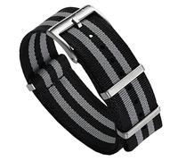 WatchGecko Swiss Quality Signature Military Nylon Watch Strap. Nylon Mens Replacement Watch Strap. Rugged, Quick-Drying and Secure Wristwatch Band for Outdoor Activities. Black & Grey, 22 mm