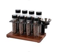 watchget Coffee Bean Storage Tubes Single Dose Coffee Bean Cellars 8 Pcs with One-Way Exhaust Valve Sealed Airtight Coffee Bean Storage Jars with Hopper, Wooden Display Stand, A