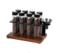 Watchget Single Dose Coffee Bean Storage Tubes 8 Pcs With One-Way Exhaust Valve, Sealed Airtight Cellars With Hopper and Wooden Display Stand, B