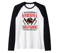 Watching Baseball Disturb at Your Own Risk Funny Raglan Baseball Tee