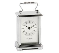 Watching Clocks Wm Widdop Rectangular 2 Tone Silver Carriage Clock, with roman numerals