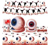 Watching Eyes Halloween Party Kit - 80+ Piece Eyeball Theme Decor Set with Tablecloth Plates Banners for Spooky Table Scenes
