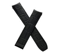 Watchstrapworld BM-CLS-01-0131 - 20 mm Black Leather Crocodile-Style Deployment Watch Strap Compatible with Baume & Mercier Capeland S Models