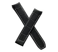 Watchstrapworld BM-CLS-01-0931 - 20 mm Black Leather Crocodile-Style Deployment Watch Strap with White Stitching Compatible with Baume & Mercier Capeland S Models