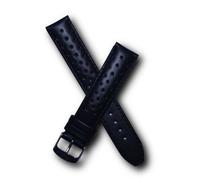 Watchstrapworld TH-19-01-0111P - 19 mm Heuer Carrera Style Black Sports Perforated pin Buckle Leather Watch Strap - Compatible with All Watches with a Standard 19 mm Lug Width
