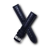 Watchstrapworld TH-19-01-0911P - 19 mm Heuer Carrera Style Black Sports Perforated pin Buckle Leather Watch Strap with White Stitching - Compatible with All Watches with a Standard 19 mm Lug Width