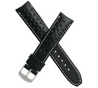 Watchstrapworld TH-20-01-0911P - 20 mm Heuer Carrera style Black sports perforated pin buckle leather watch strap with white stitching - compatible with all watches with a standard 20 mm lug width