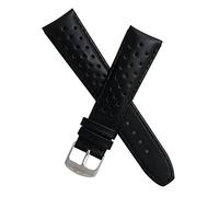Watchstrapworld TH-22-01-0111P - 22 mm Heuer Carrera Style Black Sports Perforated pin Buckle Leather Watch Strap with Black Stitching - Compatible with All Watches with a Standard 22 mm Lug Width