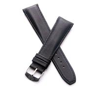 Watchstrapworld TH-22-01-0121P - 22 mm Heuer Carrera Style Black Classic Leather pin Buckle Watch Strap with Black Stitching - Compatible with All Watches with a Standard 22 mm Lug Width