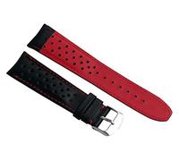 Watchstrapworld TH-22-01-0511P#2-22 mm Black Sports Perforated pin Buckle Leather Watch Strap with red Stitching & Lining Compatible with Heuer Monaco & TAG Heuer Monaco Re-Issue Watches
