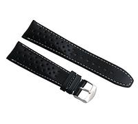 Watchstrapworld TH-22-01-0911P#2-22 mm Black Sports Perforated pin Buckle Leather Watch Strap with White Stitching Compatible with Heuer Monaco & TAG Heuer Monaco Re-Issue Watches