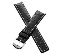 Watchstrapworld TH-61816-01-0931P - 17 mm Black crocodile-style leather pin buckle watch strap with white stitching compatible with TAG Heuer 6000 Series mid-sized models listed below