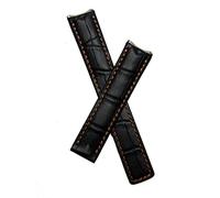 Watchstrapworld TH-61816-01-1731-17 mm Black Crocodile-Style Leather Deployment Watch Strap with Old Gold Stitching Compatible with TAG Heuer 6000 Series mid-Size Models Listed Below