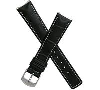 Watchstrapworld TH-61916-01-0931P - 19 mm Black Crocodile-Style Leather pin Buckle Watch Strap with White Stitching Compatible with TAG Heuer 6000 Series Gents Models Listed Below