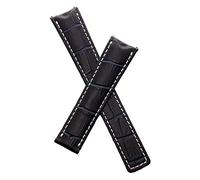 Watchstrapworld TH-61916-06-0931-19 mm Navy Blue Crocodile-Style Leather Deployment Watch Strap with White Stitching Compatible with TAG Heuer 6000 Series Gents Models Listed Below