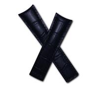 Watchstrapworld TH-GC5037-01-0131-22 mm Black crocodile-style leather deployment watch strap with black stitching compatible with TAG Heuer Carrera and Grand Carrera models listed below