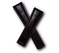 Watchstrapworld TH-MCO-06-0531 - 22 mm Dark Navy Blue Crocodile-Style Leather Deployment Watch Strap with red Stitching, red Lining Compatible with TAG Heuer Monaco & Targa Florio Models Listed Below