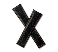 Watchstrapworld TH-MCO-06-1031 - 22 mm Dark Navy Blue Crocodile-Style Leather Deployment Watch Strap with Orange Stitching, Orange Lining Compatible with TAG Heuer Monaco & Targa Florio Models Listed