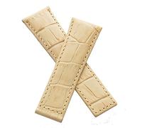 Watchstrapworld TH-MCOL-04-0431 - 22 mm Short Cream Crocodile-Style Leather Deployment Watch Strap with Cream Stitching Compatible with TAG Heuer Monaco and Monaco Ladies Models Listed Below
