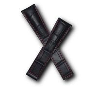 Watchstrapworld TH-MNZ-01-0531 - 20 mm Black Crocodile-Style Leather Deployment Watch Strap with red Stitching and red Lining Compatible with TAG Heuer Monza Models Listed Below