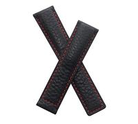 Watchstrapworld TH-MNZRE-01-0526 - 20 mm Black Buffalo Grain Leather Deployment Watch Strap with red Stitching and red Lining Compatible with TAG Heuer Monza re-Issue Models CR5112 & CR2080 ONLY