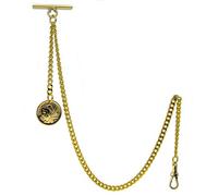 watchvshop Albert Chain Gold Tone Pocket Watch Chain Vest Chain for Men Fob T Bar with Swivel Clasp and Ancient France Coin Design Medal Charm Fob AC78A, Antique Brass, Chain Length - 1 X 12 inches + 1 X 2 inches
