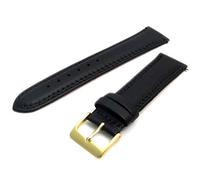 WatchWatchWatch Black Double Stitched Men's Leather Watch Strap 22mm with Gold Buckle C021