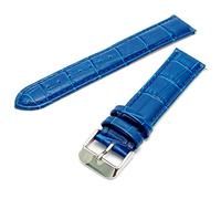 WatchWatchWatch Extra Long XL Leather Watch Strap Blue Padded Croc Grain 22mm with Chrome (Silver Colour) Buckle