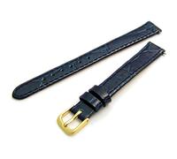 WatchWatchWatch Genuine Leather Watch Strap Flat Crocodile Grain 14mm Blue with Gilt (Gold Colour) Buckle