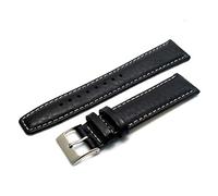 WatchWatchWatch Men's Black Leather Watch Strap Padded Buffalo Grain 20mm Silver Buckle C026