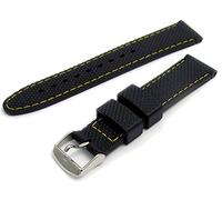 WatchWatchWatch Men's Silicone Watch Strap Diamond Cut Pattern 20mm Wide Black with Yellow Stitching C052