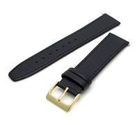 WatchWatchWatch Smooth Stitched Men's Leather Watch Strap 15mm Black Gold Buckle C088
