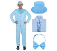 WATCPNO Men's Vibrant 90s Movie Style Halloween Costume Set Orange and Blue Suit Set with Hat and Bow Tie (Blue, XL)