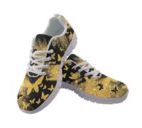 Watdotory Art Bling Butterfly Yellow for Men Non-Slip Walking Shoes Breathable Athletic Footwear Lightweight Gym Workout Comfort-Fit Lace Up Design