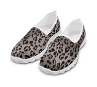 Watdotory Athletic Sneakers Running Shoes Mesh Fabric Ultra Lightweight Non Slip Sole Ladies Non Slip Sole Brown Leopard Print