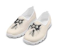 Watdotory Athletic Sneakers Running Shoes Mesh Workout Casual Sports Shoes Ultra Lightweight Breathable Non Slip Sole Abstract Kitty Black