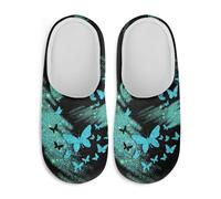Watdotory Bling Cyan Butterfly Indoor Slippers Anti-slip Non-slip Slip On Close Toe Comfort Sole Lightweight Memory Foam House Bedroom Slippers