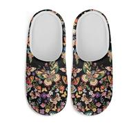 Watdotory Colorful Butterfly Flowers Womens Indoor Outdoor Slippers Non Slip Rubber Sole Warm Plush Cozy Comfy House Shoes Soft Fuzzy Anti Skid Comfortable Sole