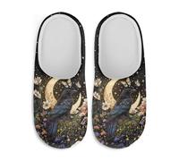 Watdotory Crow Flower Butterfly Moon Unisex Slippers Soft Plush Fuzzy Comfy Non Slip Indoor Outdoor House Shoes Warm Cozy Memory Foam Sole Lightweight For All