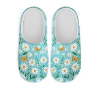 Watdotory Daisy Butterfly House Slippers Anti-slip Non-slip Slip On Close Toe Comfortable Sole Memory Foam Fur Lined Washable Indoor Home