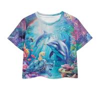 Watdotory Dolphin Shirts for Girls 9-10Y Short Sleeve Graphic T-Shirts Crop Tee Tops Cute Summer Top Kids 10-12T Ocean Sea Beach Outfits Pullover Blouses Clothes for 6-14 Years Old