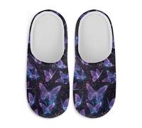 Watdotory Dreamy Galaxy Butterfly Hotel Slippers Soft Plush Fuzzy Comfy Non Slip Indoor Outdoor House Shoes Warm Cozy Memory Foam Sole Lightweight Washable