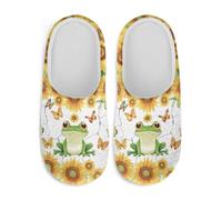 Watdotory Frog Butterfly Sunflower Indoor Slippers For Women Soft Plush Fuzzy Comfy Non Slip House Shoes Warm Cozy Memory Foam Sole Lightweight Easy On
