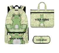 Watdotory Girls Backpack Set 3 in 1 Book Bag - Lightweight Water Resistant School Kit & Daily Back Pack Frogs Avocados Green