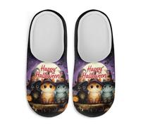 Watdotory Happy Halloween Cute Cat Bedroom Plush Slippers Soft Fuzzy Fluffy Cozy Comfy Fur Lined Washable Comfortable Ladies Girls Slippers