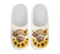 Watdotory Highland Cattle Sunflowers Bride Slippers Soft Plush Fuzzy Comfy Non Slip Indoor Outdoor House Shoes Warm Cozy Memory Foam Sole Lightweight Cute