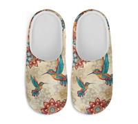 Watdotory Mandala Hummingbird Bedroom Plush Slippers Soft Fuzzy Fluffy Cozy Comfy Fur Lined Washable Comfortable Ladies Girls Slippers