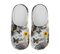 Watdotory Marble Sunflower Butterfly Guest Slippers Soft Plush Fuzzy Comfy Non Slip Indoor Outdoor House Shoes Warm Cozy Memory Foam Sole Lightweight Washable